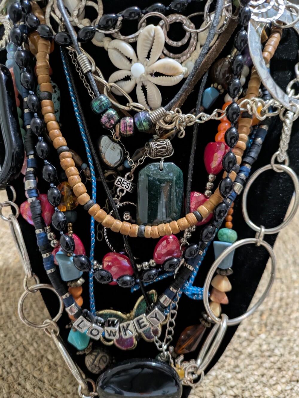 Boho Multi-Strand Beaded Statement Necklaces in Black, Brown, Red, Turquoise